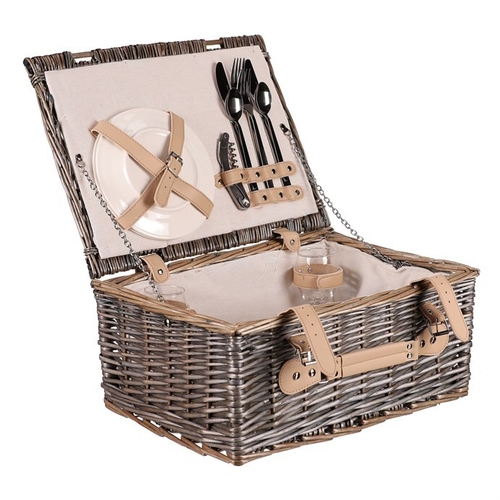 Koš piknikový - s vybavením pro 2 osoby, proutěný, barva šedá