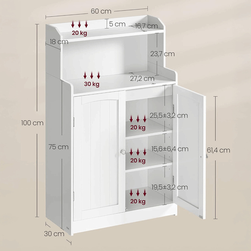 Koupelnová skříňka 60x30x100cm, mdf, bílá, AUK-E1177 WT