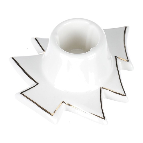 Svícen na kónickou svíčku - porcelán, tvar stromku, bílý