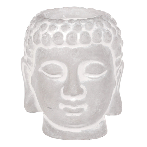 Buddha - betonová hlava, svícen, barva šedá