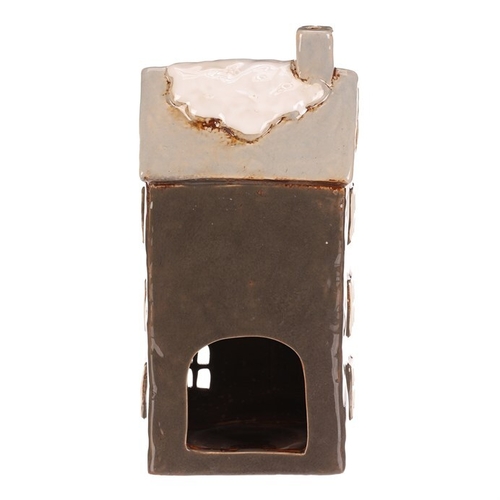 Domeček keramický - patrový, na čajovou svíčku, tm. šedý