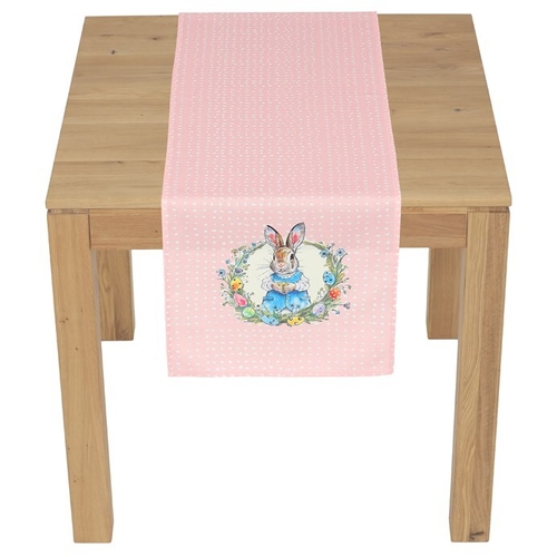 Běhoun - zajíc s velikonočním věncem, 100 % polyester, 40 x 150 cm