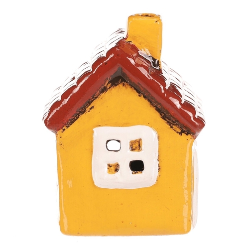 Domeček keramický - LED osvětlení, žlutý s červenou střechou