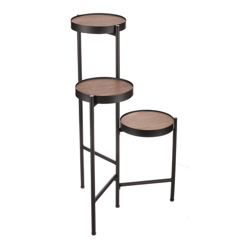 Stojan na květiny - 3 patrový, kovový s MDF (dýha jasan)