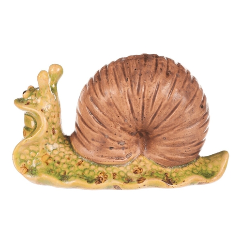 Šnek - keramická figurka, zelený s hnědou ulitou