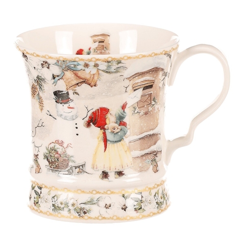 Hrnek malovaný v dárkové dóze - zimní motiv, porcelán, barevný