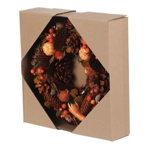 Věnec podzimní - pr. 30 cm, šišky, bobule, dýně, oranžovo-hnědý