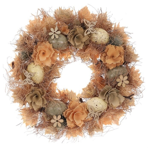 Věnec velikonoční - pr. 30 cm, vajíčka, květy a motýli