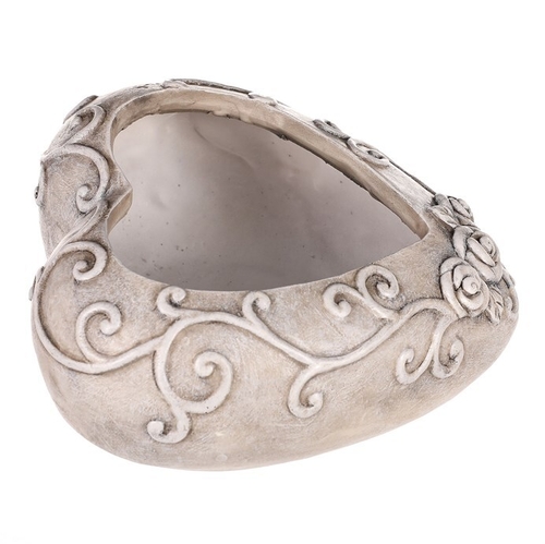 Obal květinový pietní - srdce s růžemi, polyresin, šedý