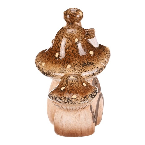 Domeček keramický - houba, dvojice, s LED osvětlením, hnědý