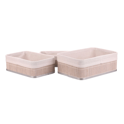 Koš regálový - bambus, šedý, cena za sadu 3 ks