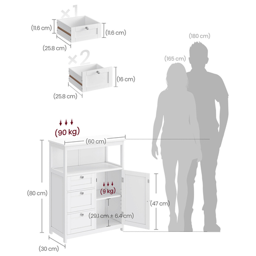 Komoda 60x30x80cm, mdf, bílá, AUK-E1154 WT