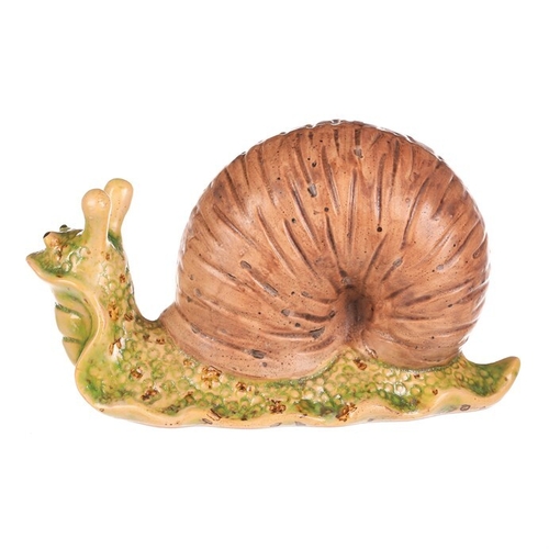Šnek - keramická figurka, zelený s hnědou ulitou
