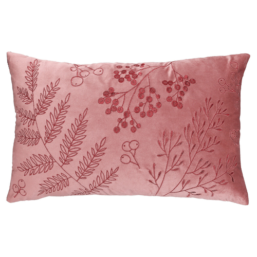 Polštář s výplní - červený, rostlinný vzor, 100% polyester, 50 x 30 cm