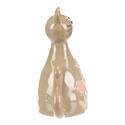 Kočka - keramická figurka, dekor květin, vel. M, zelená