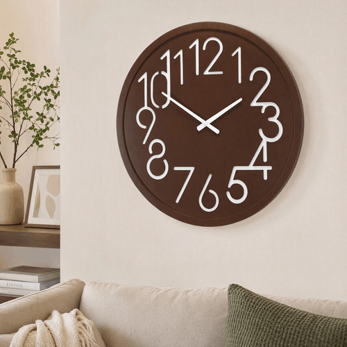 Hodiny nástěnné - pr. 60 cm, MDF, hnědé