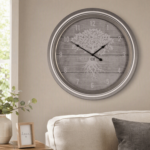 Hodiny nástěnné - pr. 58 cm, MDF, sklo a kovový rám, strom života