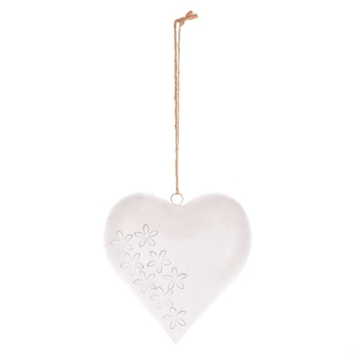 Srdce kovové - závěsná ozdoba, barva bílá-antik