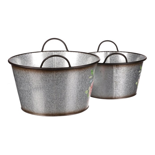 Kovový obal na květiny, sada 2ks. Design s růžemi.