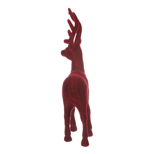 Jelen - vánoční figurka, semišový povrch, barva červená