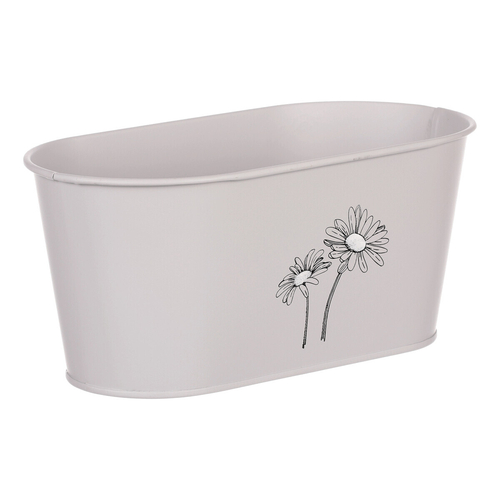 Obal kovový - truhlík s kopretinami, barva šedá