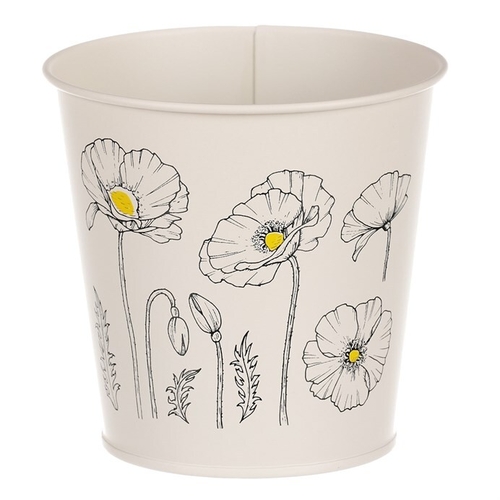 Obal kovový - kulatý s kvetoucím mákem, barva krémová