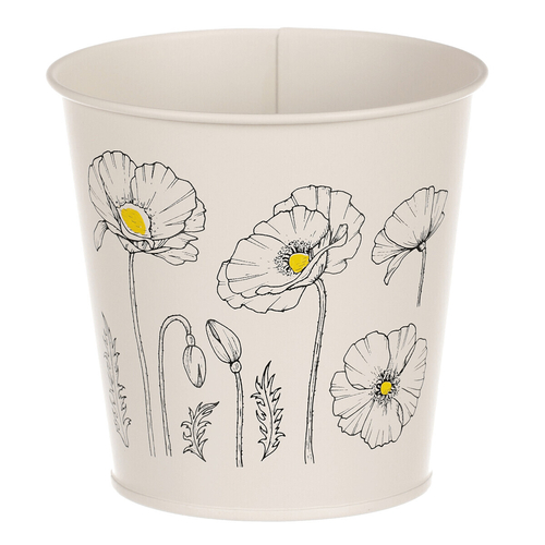 Obal kovový - kulatý s kvetoucím mákem, barva krémová