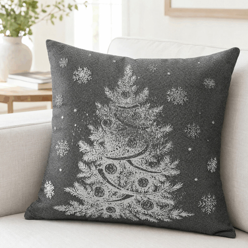 Polštář s výplní - šedý vánoční motiv, 100% polyester, 45 x 45 cm