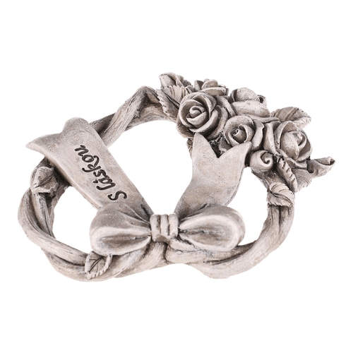 Srdce se stuhou a mašlí - pietní, polyresin, šedá