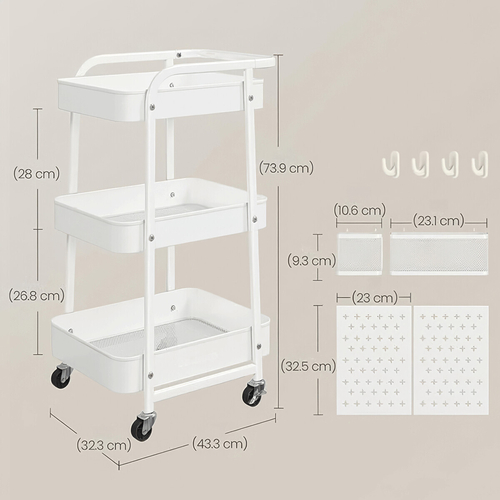 Pojízdný úložný vozík bílá, APV-E1037 WT