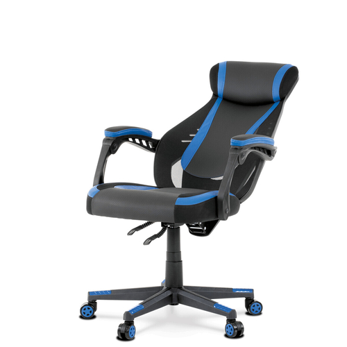 Herní křeslo, houpací mechanismus, černá ekokůže, KA-Y213 BLUE