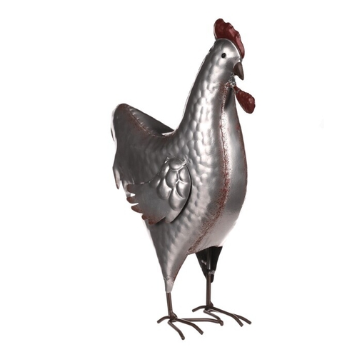 Kohout - kovová dekorace, barva stříbrná