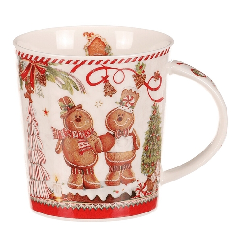 Hrneček vánočně malovaný v kulaté dóze - porcelán, barevný