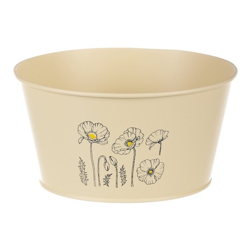 Obal kovový - nízký, motiv kvetoucího máku, žlutý
