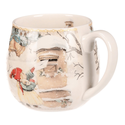 Hrnek malovaný v dárkové dóze - zimní motiv, porcelán, barevný