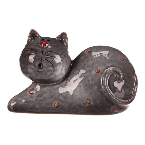 Kočka - keramická figurka, ležící, vel. L, šedá