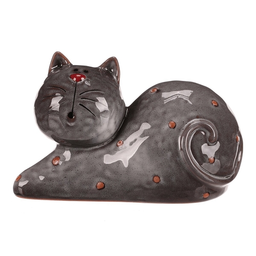 Kočka - keramická figurka, ležící, vel. L, šedá