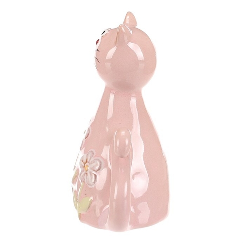 Kočka - keramická figurka, dekor květin, vel. S, růžová