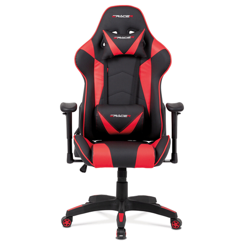 Herní křeslo, houpací mechanismus, červená ekokůže, KA-F03 RED