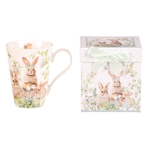Hrnek malovaný - porcelán, dárková dóza, motiv se zajíčky