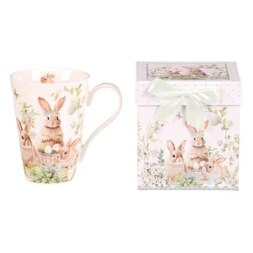 Hrnek malovaný - porcelán, dárková dóza, motiv se zajíčky