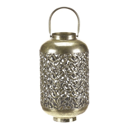 Svícen kovový - přenosná lucerna, rostlinný dekor, zlatý