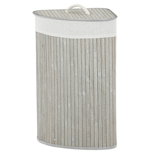 Koš prádelní - bambusový, rohový s víkem, šedý