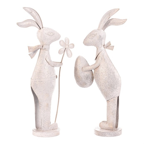 Zajíc kovový - s patinou, bílý, vel. S, mix 2, cena za 1 ks