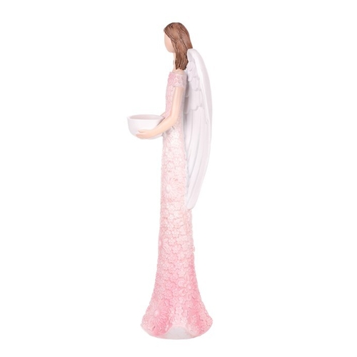 Anděl - figurka z polyresinu, kalíšek na svíčku, růžový