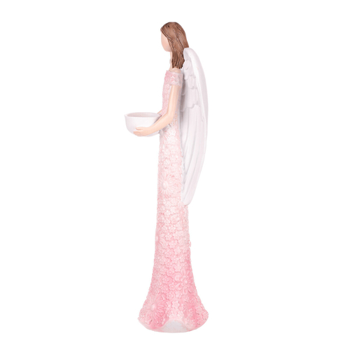 Anděl - figurka z polyresinu, kalíšek na svíčku, růžový