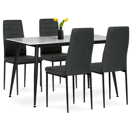 Jídelní set s 4 židlemi, 130x70x76cm, keramika, mramor, ASE-1004 BK2