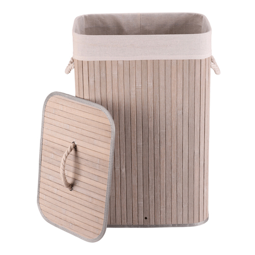 Koš prádelní - bambusový, s víkem, šedý