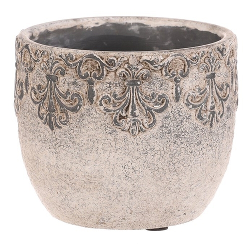 Obal na květiny - beton, ozdobné ornamenty, šedý