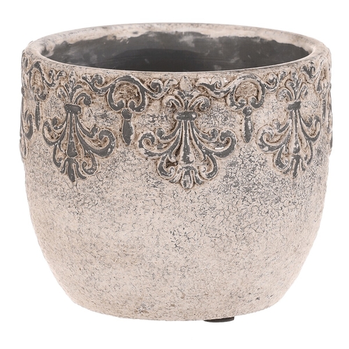 Obal na květiny - beton, ozdobné ornamenty, šedý